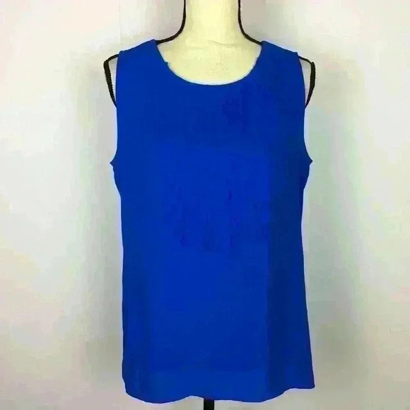 Banana Republic SL Edith Scallop Office Front Top Royal Blue Ruffle sleeveless - Picture 2 of 11